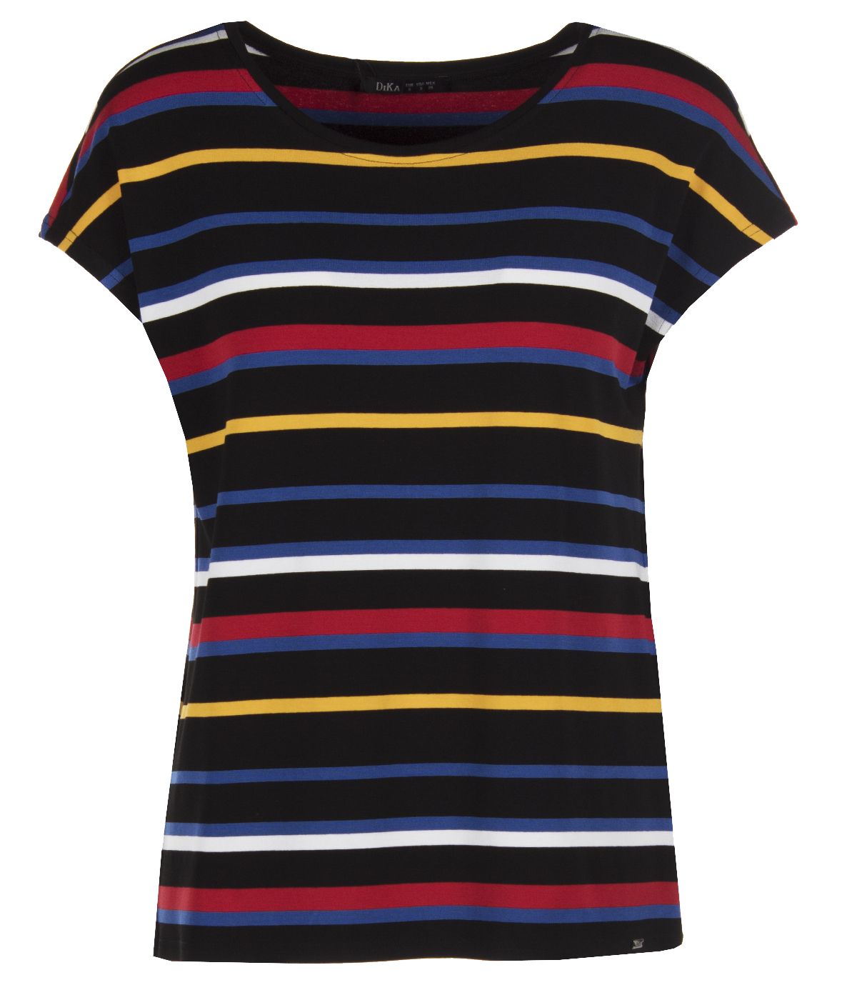 Short-sleeved viscose blouse with round neck and striped print 0
